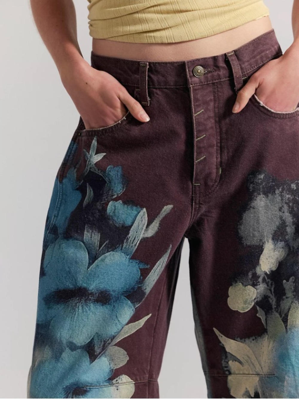 NWT We The Free Good Luck Printed Barrel Jeans Washed Floral - 33 - Picture 5 of 13